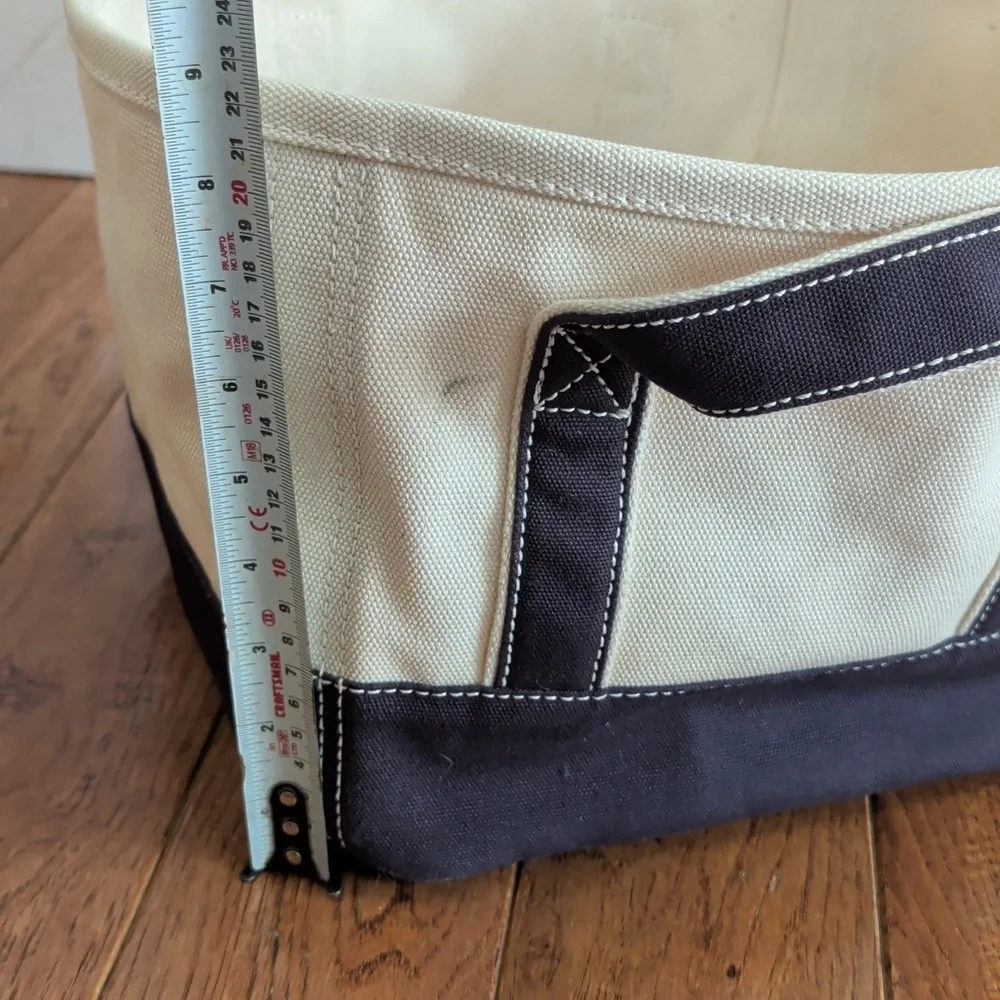 Lands' End Canvas Square Wide Body Storage Tote in Cream and Blue